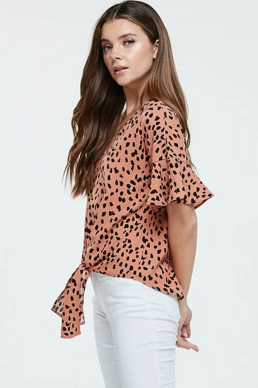 Light Rust Animal Print Self Tie Top