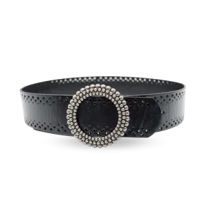 Lilydale |  Women's Black Genuine Leather Belt with Round Silver buckle