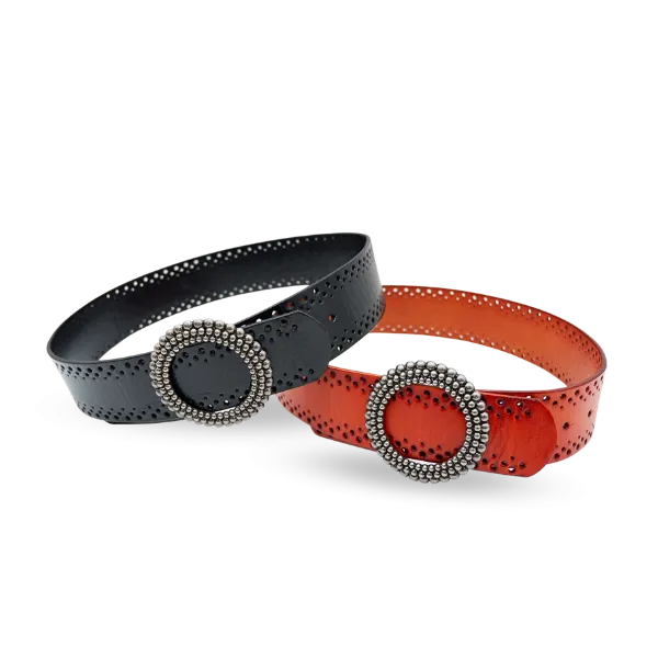 Lilydale |  Women's Black Genuine Leather Belt with Round Silver buckle