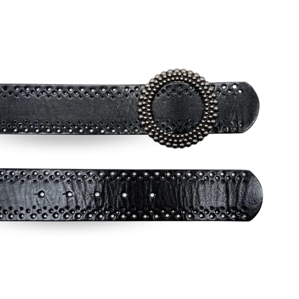 Lilydale |  Women's Black Genuine Leather Belt with Round Silver buckle