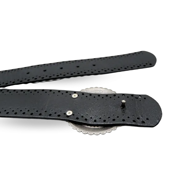 Lilydale |  Women's Black Genuine Leather Belt with Round Silver buckle