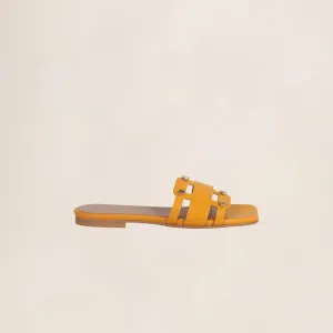 MARCH23 - SLIPPER - LAUREN SLIDES - ORANGE LEATHER