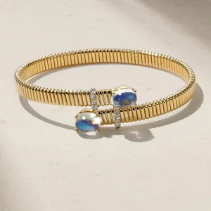Mark Henry 18k Yellow Gold Moonstone and Diamond Flex Bangle Bracelet - 2.86 ctw