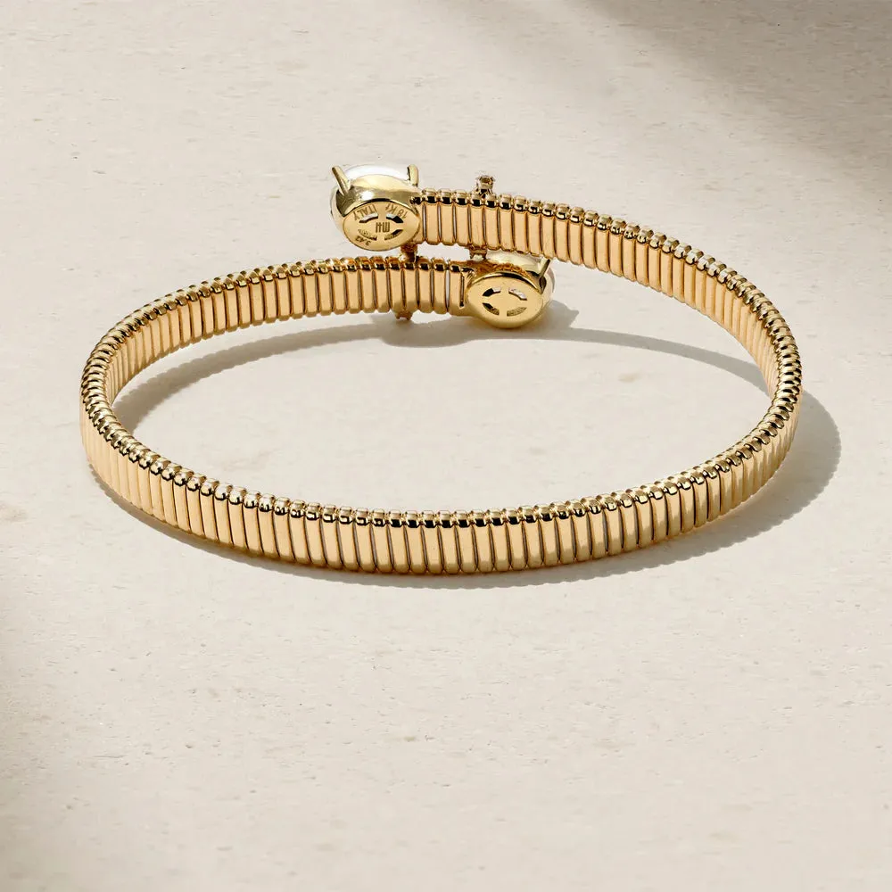 Mark Henry 18k Yellow Gold Moonstone and Diamond Flex Bangle Bracelet - 2.86 ctw