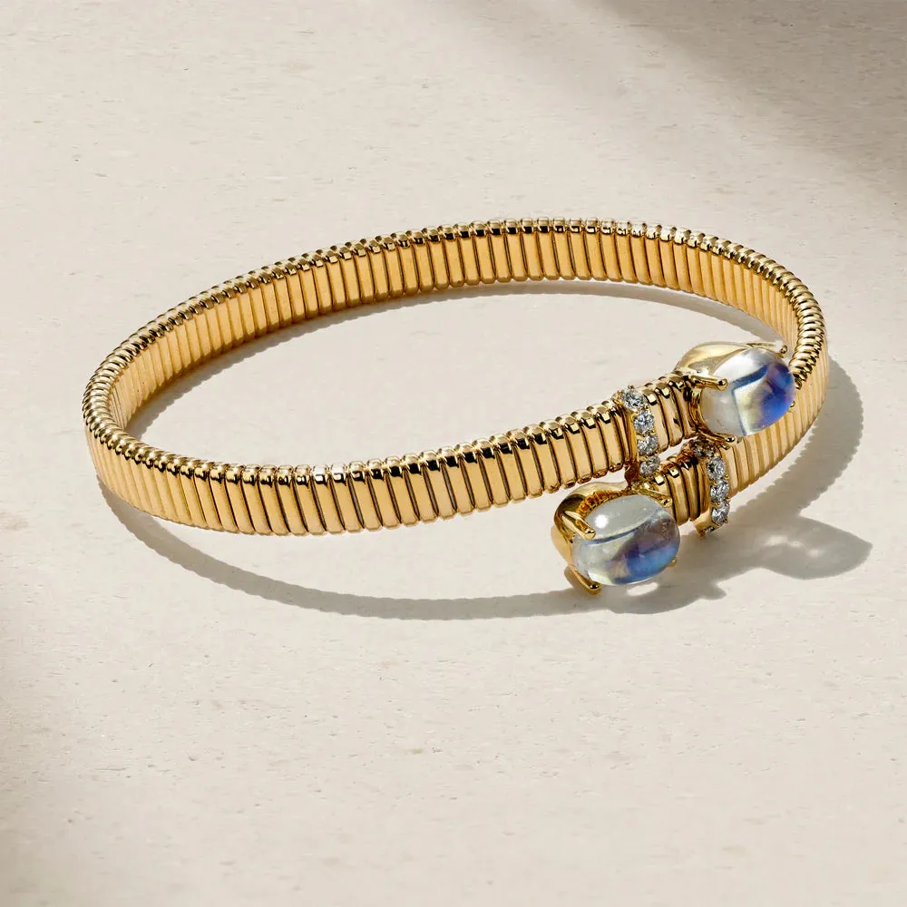 Mark Henry 18k Yellow Gold Moonstone and Diamond Flex Bangle Bracelet - 2.86 ctw