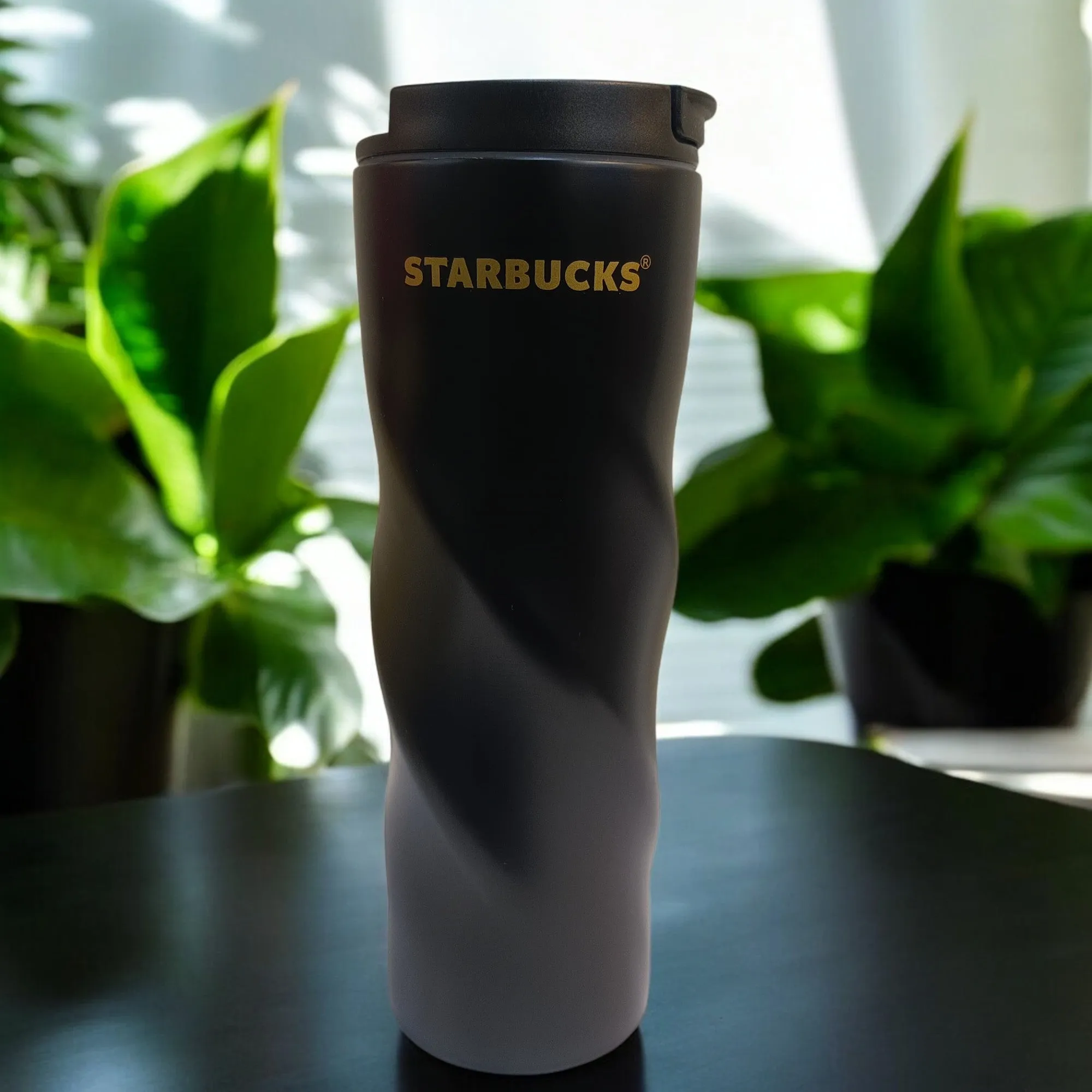 Matte Black Swirl Stainless Steel Travel Mug