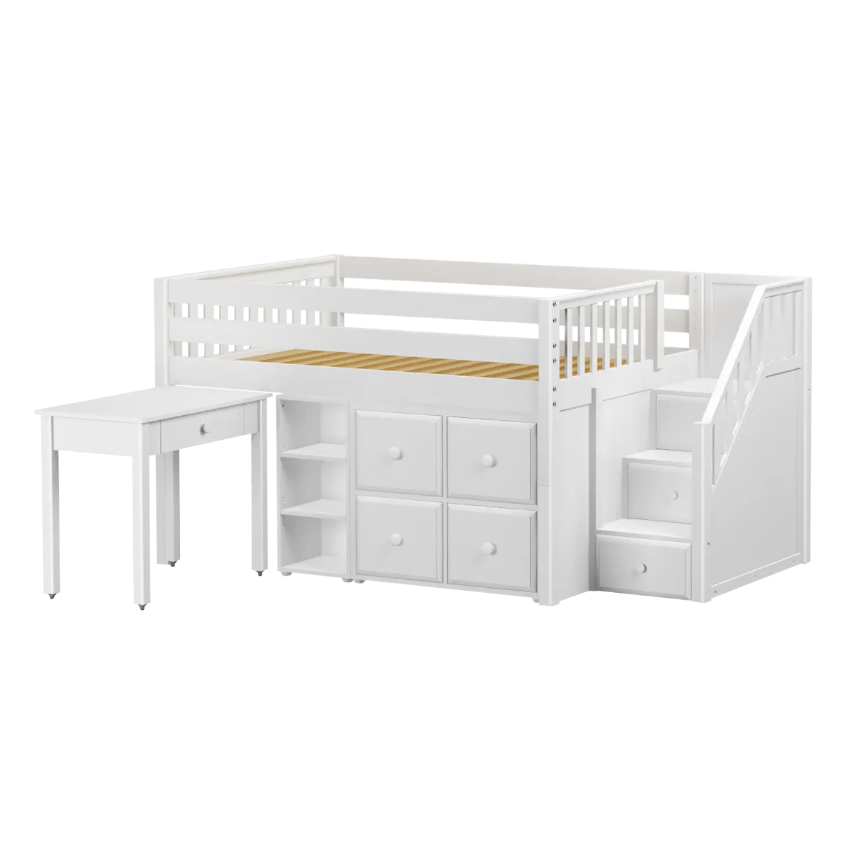 Maxtrix Full Low Loft Bed with Stairs, Storage   Desk