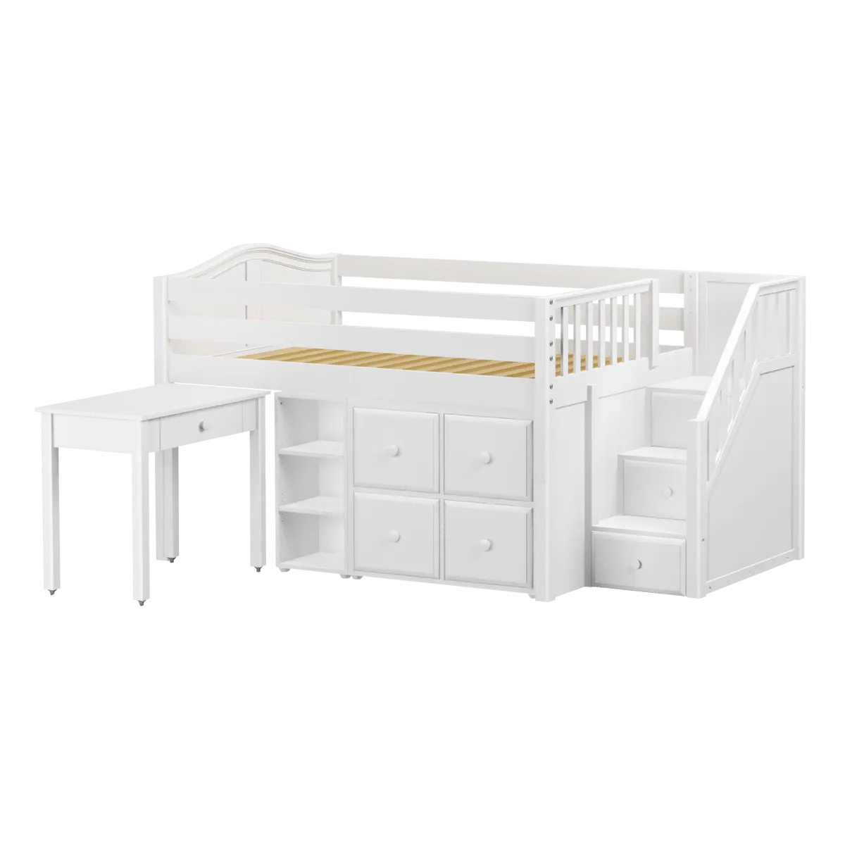 Maxtrix Full Low Loft Bed with Stairs, Storage   Desk