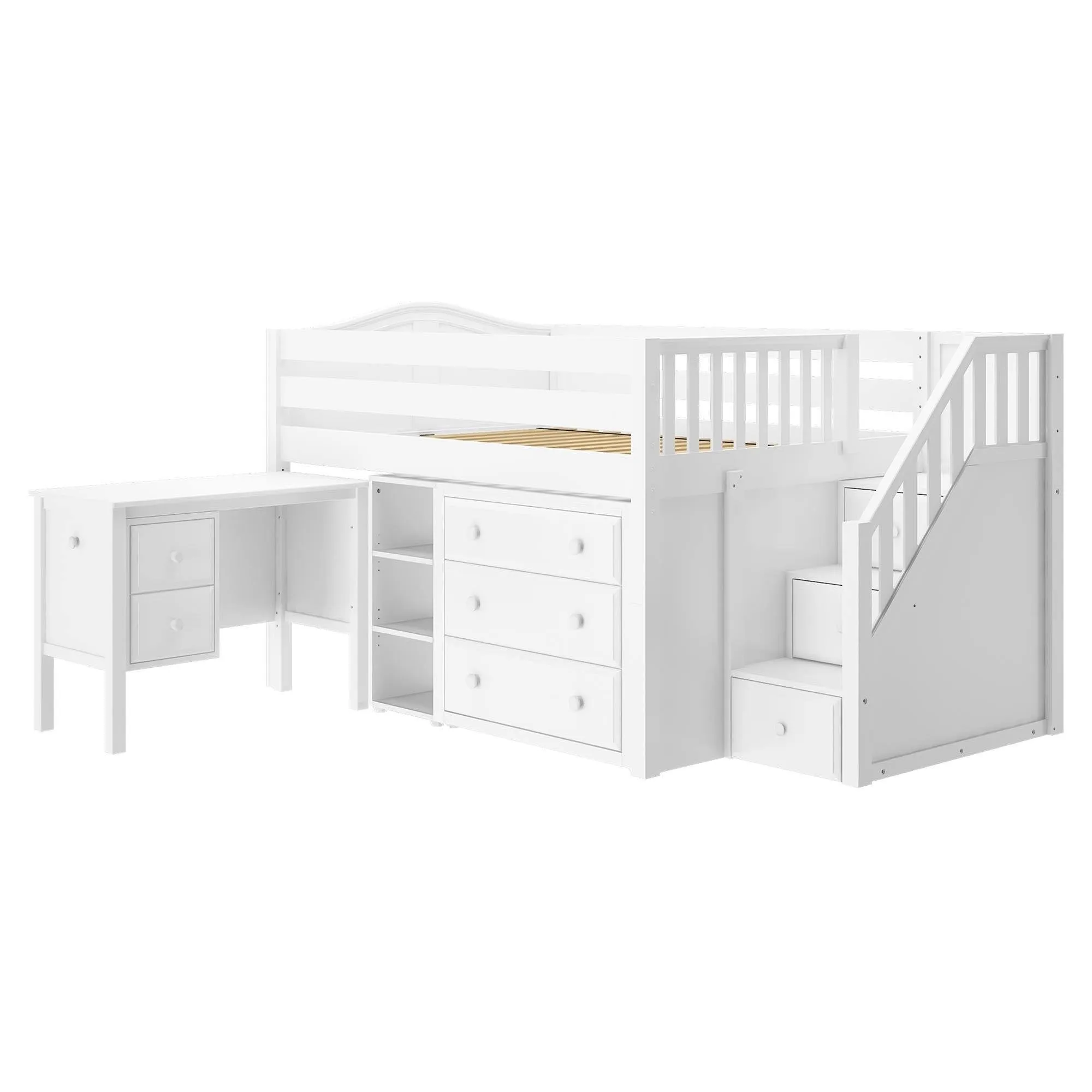 Maxtrix Full Low Loft Bed with Stairs, Storage   Desk