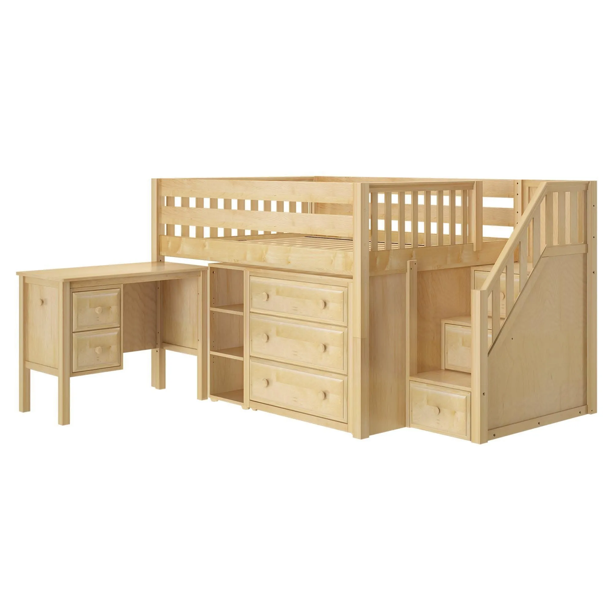 Maxtrix Full Low Loft Bed with Stairs, Storage   Desk