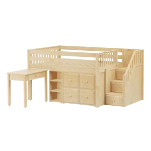 Maxtrix Full Low Loft Bed with Stairs, Storage   Desk