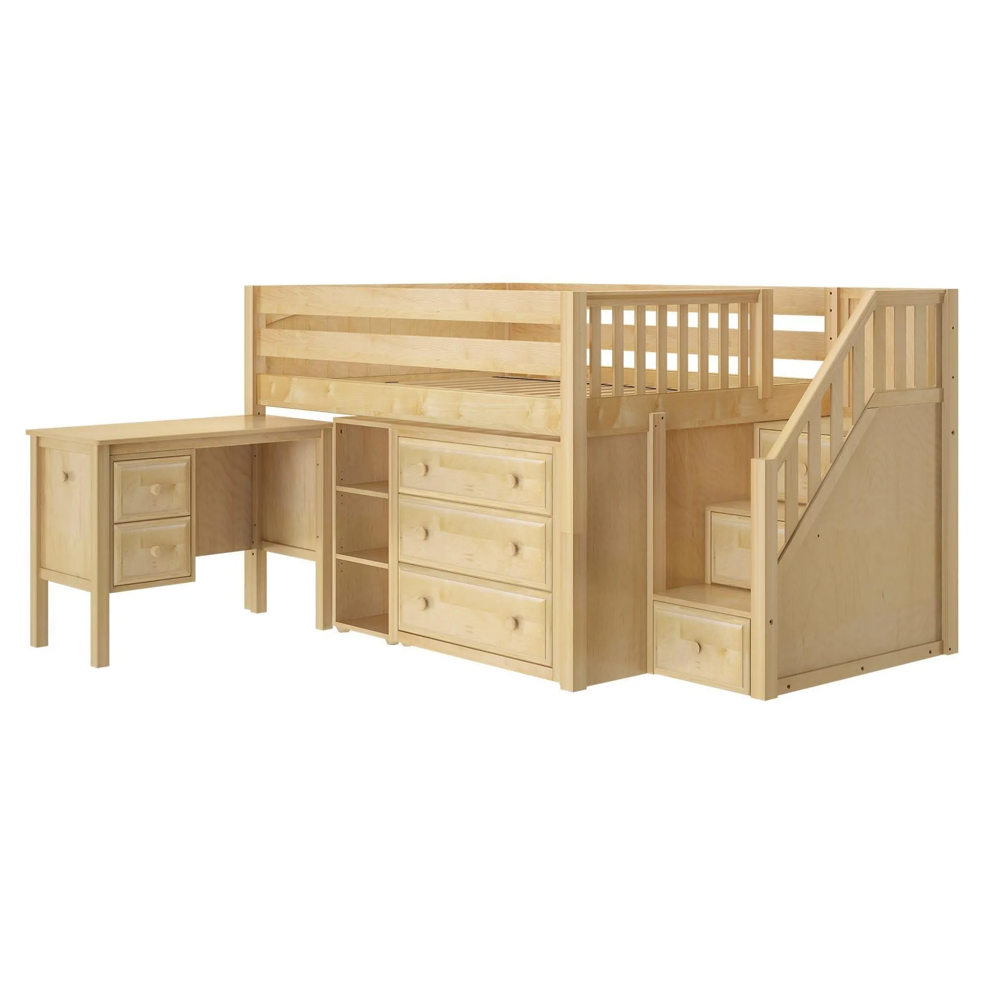 Maxtrix Full Low Loft Bed with Stairs, Storage   Desk