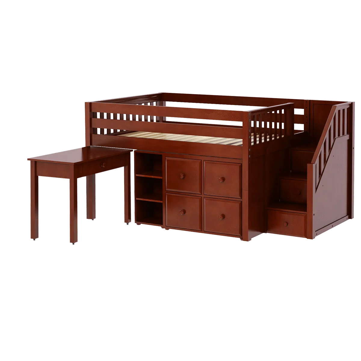 Maxtrix Full Low Loft Bed with Stairs, Storage   Desk