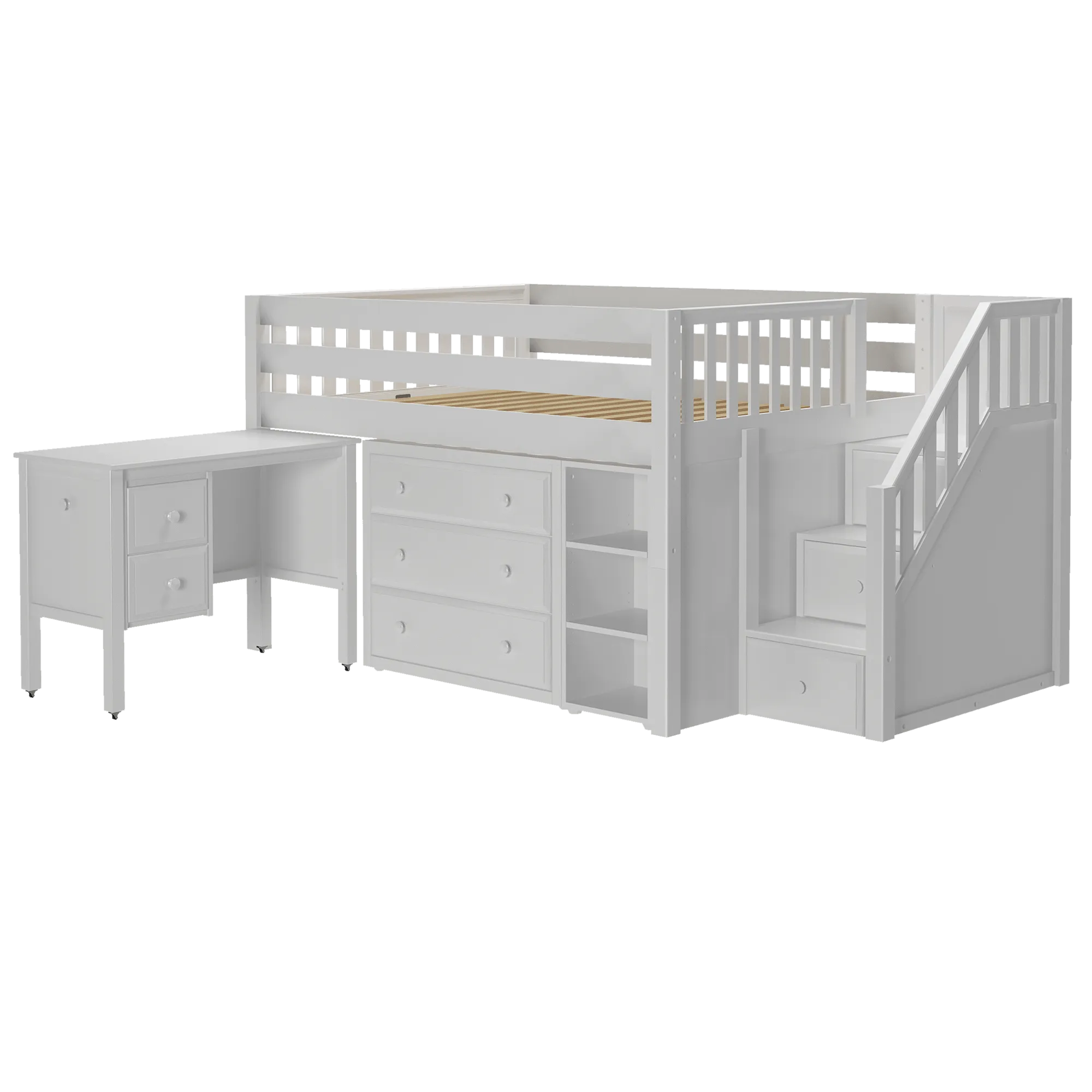 Maxtrix Full Low Loft Bed with Stairs, Storage   Desk