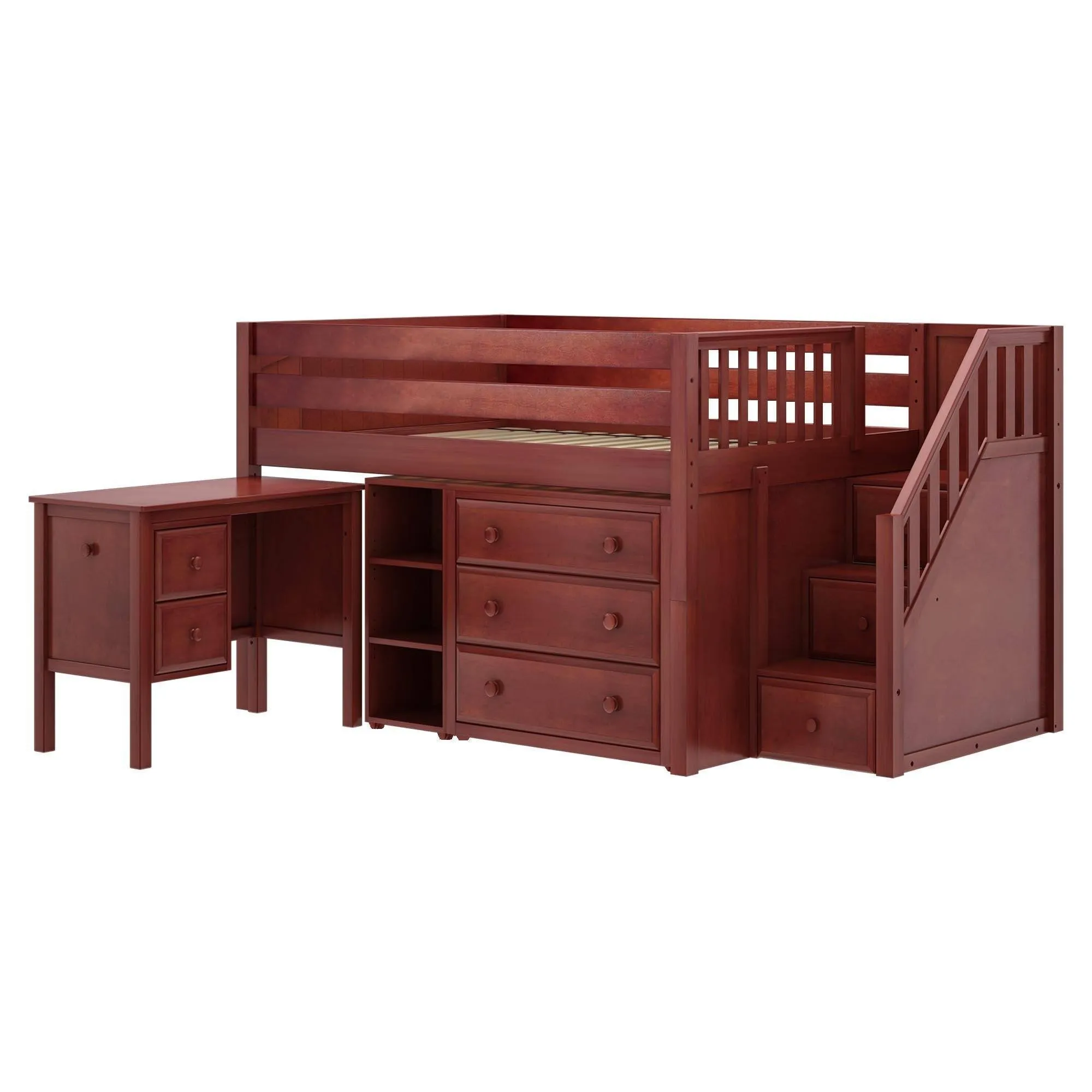 Maxtrix Full Low Loft Bed with Stairs, Storage   Desk