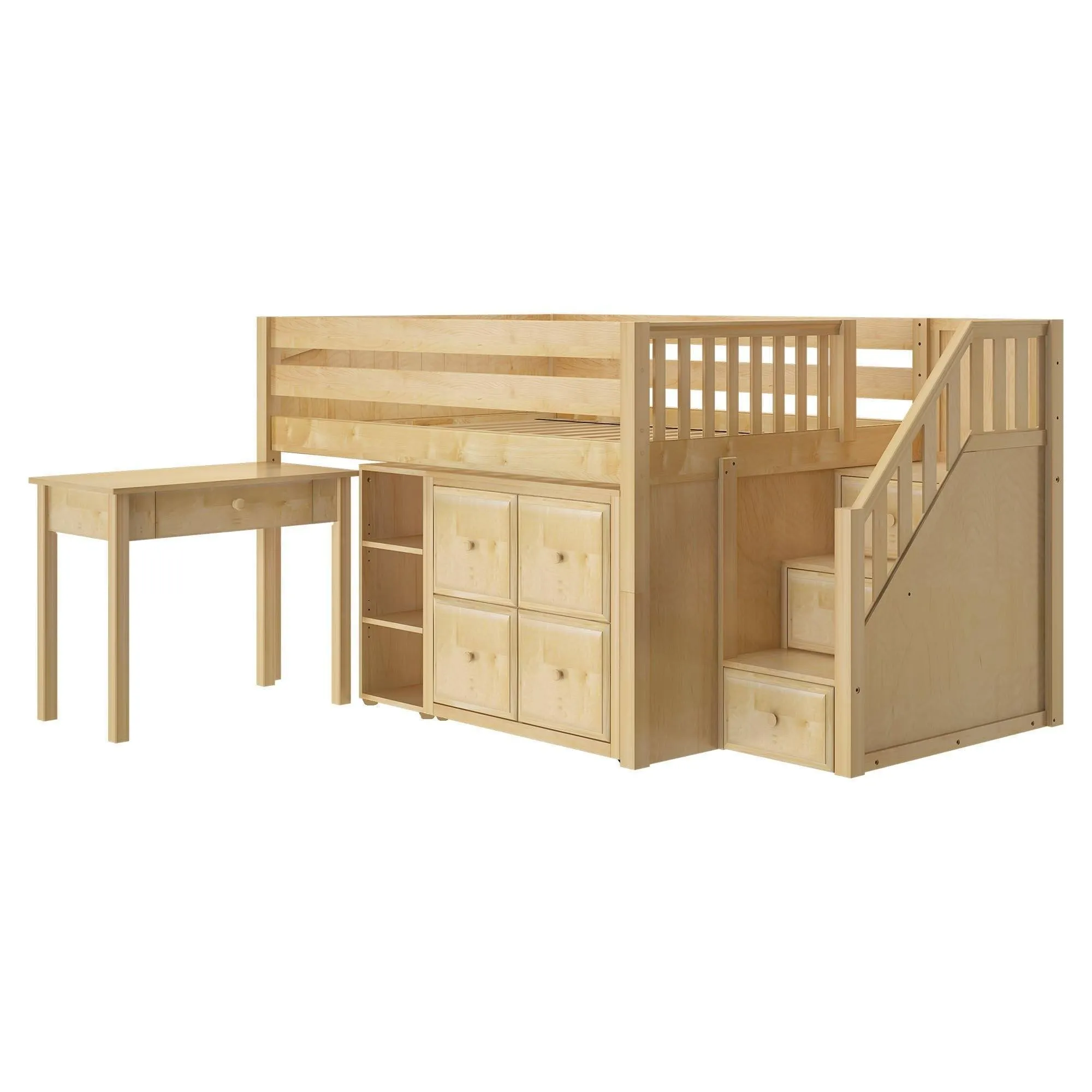 Maxtrix Full Low Loft Bed with Stairs, Storage   Desk