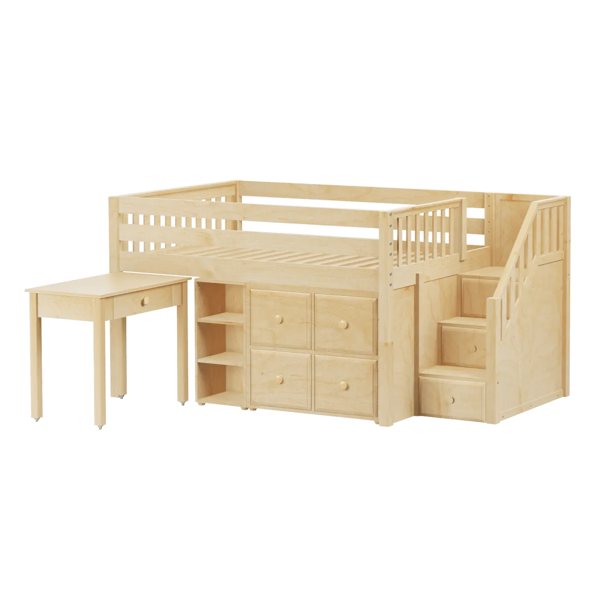 Maxtrix Full Low Loft Bed with Stairs, Storage   Desk