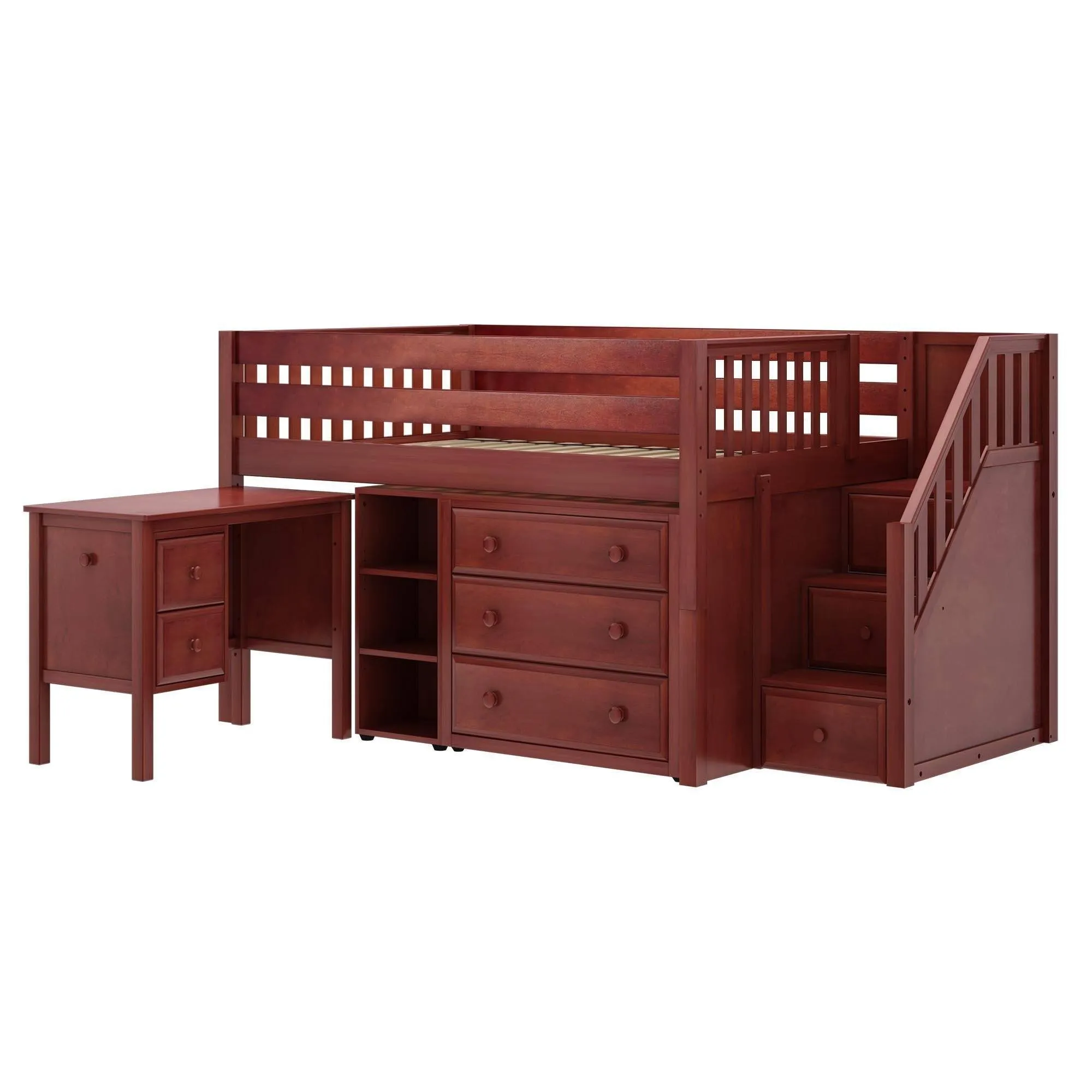 Maxtrix Full Low Loft Bed with Stairs, Storage   Desk