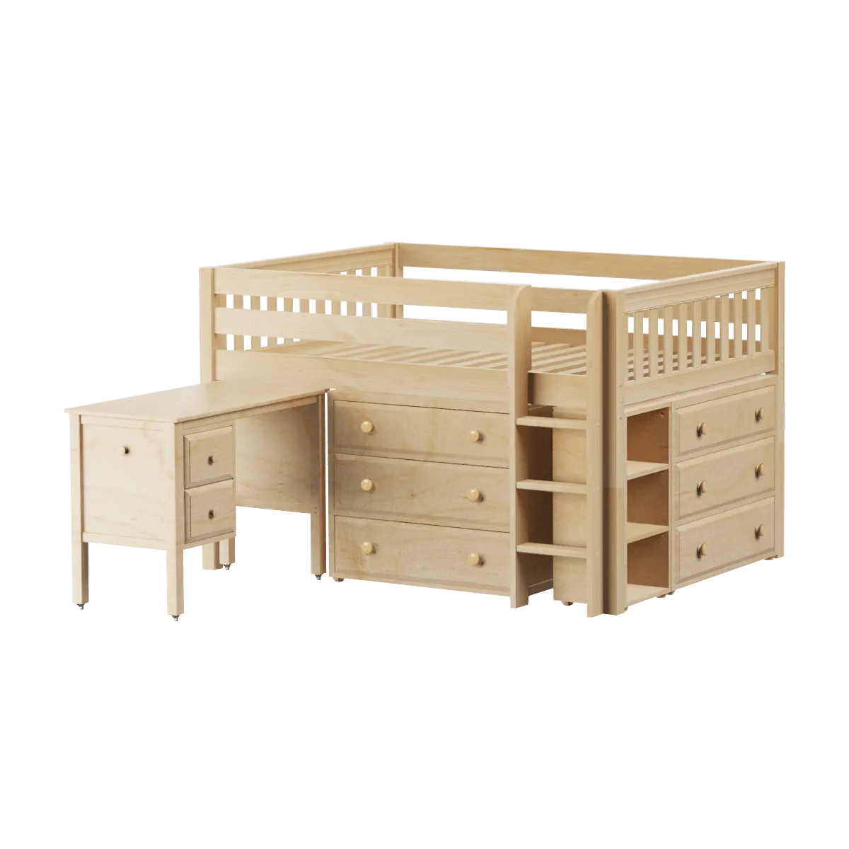 Maxtrix Full Low Loft Bed with Straight Ladder, Storage   Desk