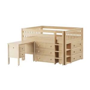 Maxtrix Full Low Loft Bed with Straight Ladder, Storage   Desk