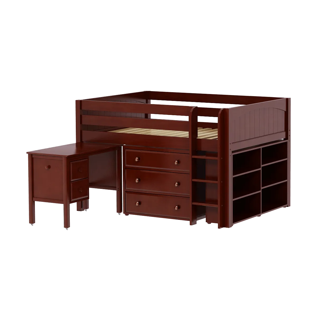 Maxtrix Full Low Loft Bed with Straight Ladder, Storage   Desk