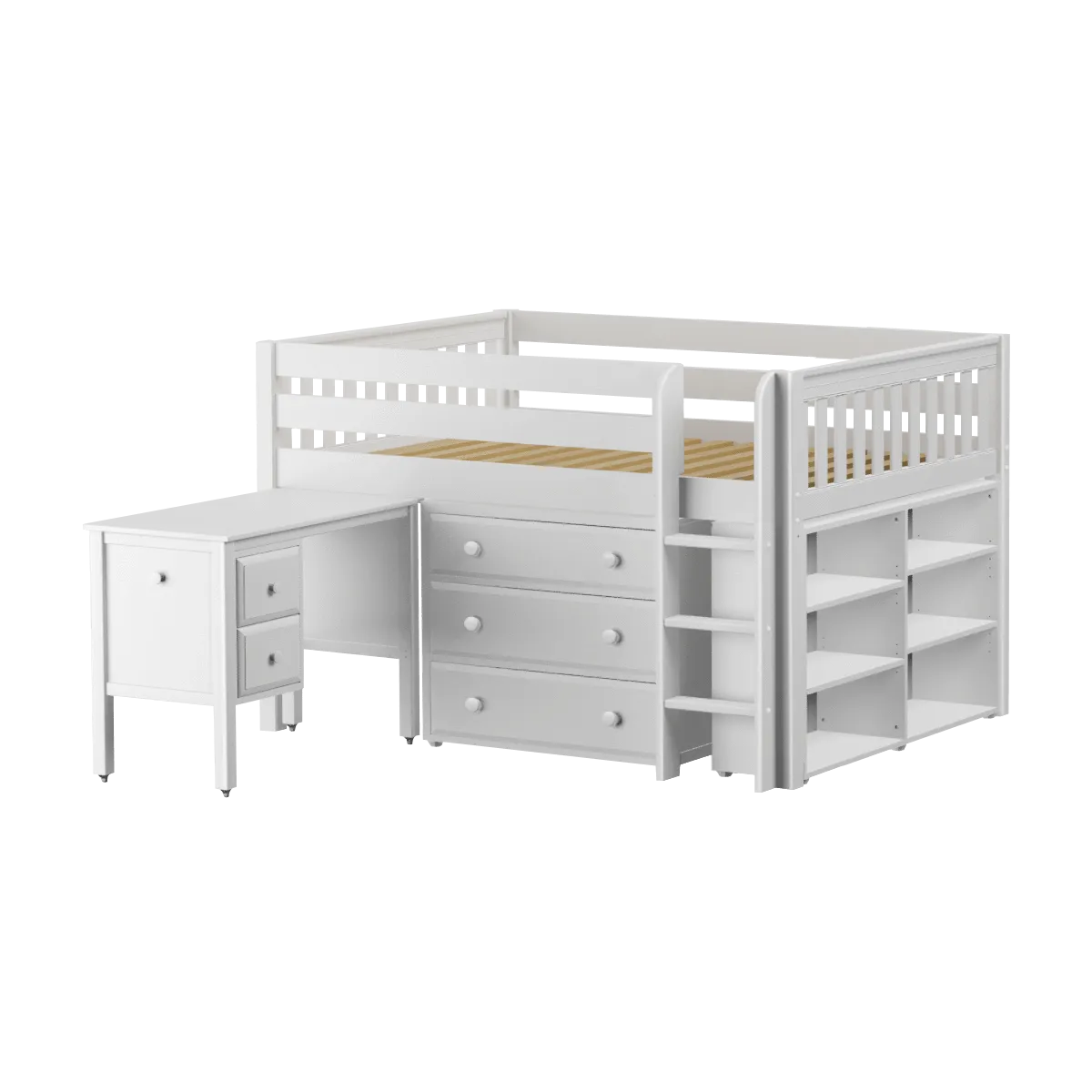 Maxtrix Full Low Loft Bed with Straight Ladder, Storage   Desk