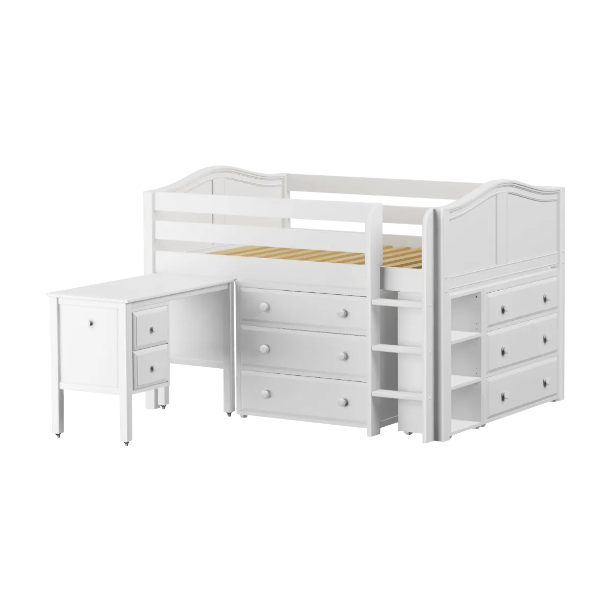 Maxtrix Full Low Loft Bed with Straight Ladder, Storage   Desk