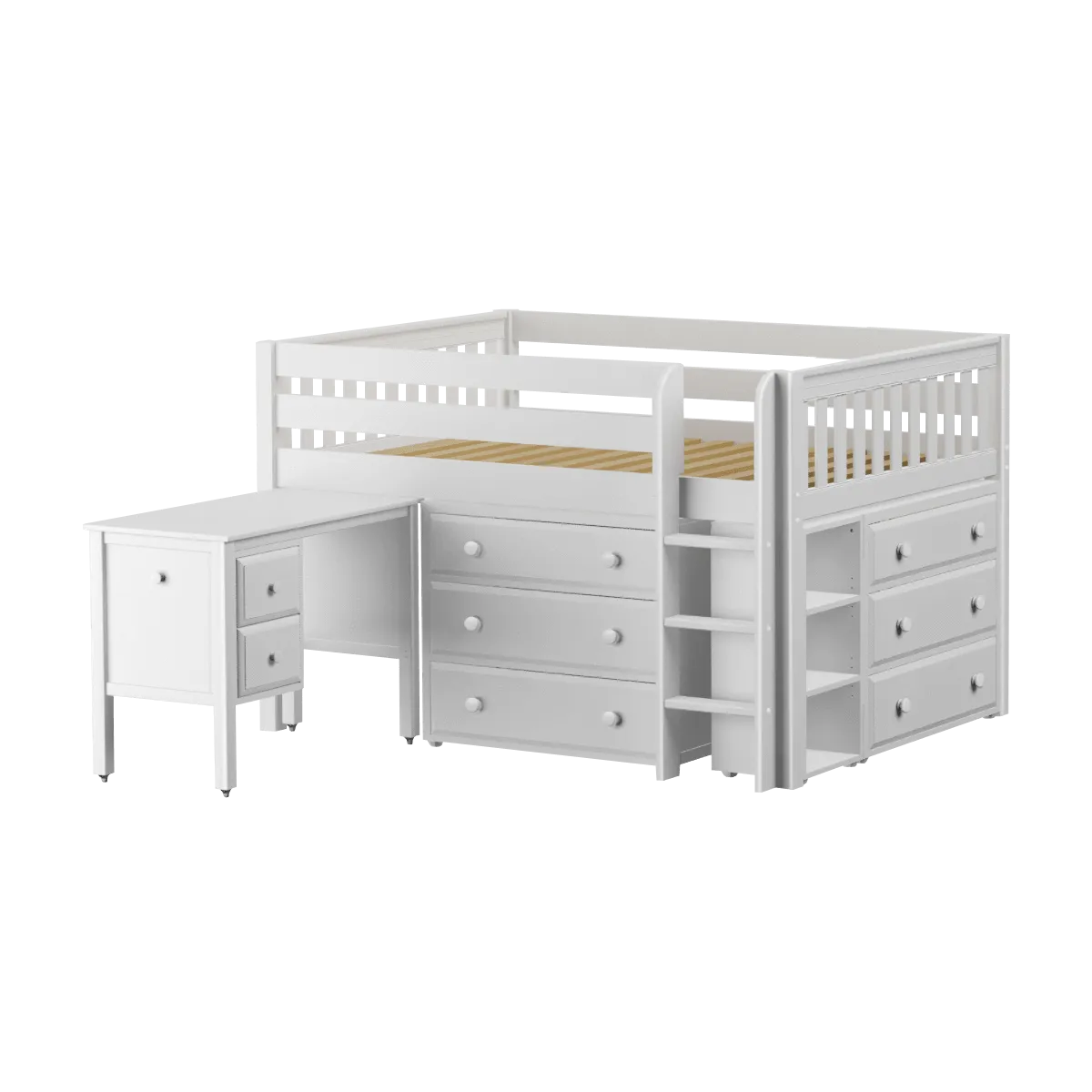 Maxtrix Full Low Loft Bed with Straight Ladder, Storage   Desk