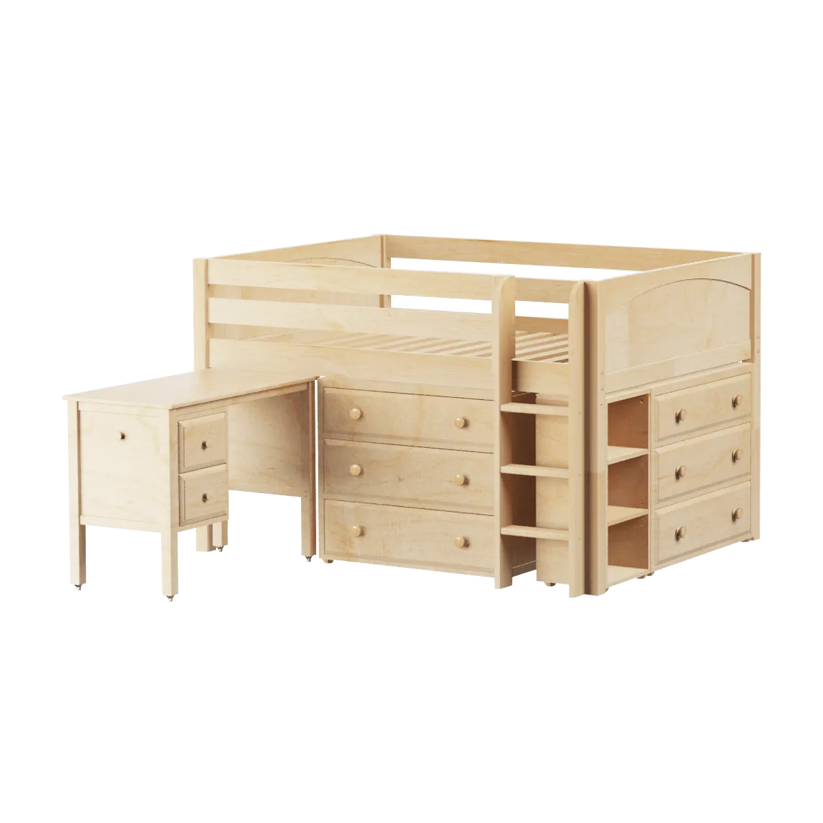 Maxtrix Full Low Loft Bed with Straight Ladder, Storage   Desk