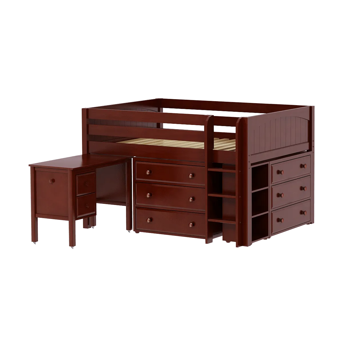 Maxtrix Full Low Loft Bed with Straight Ladder, Storage   Desk