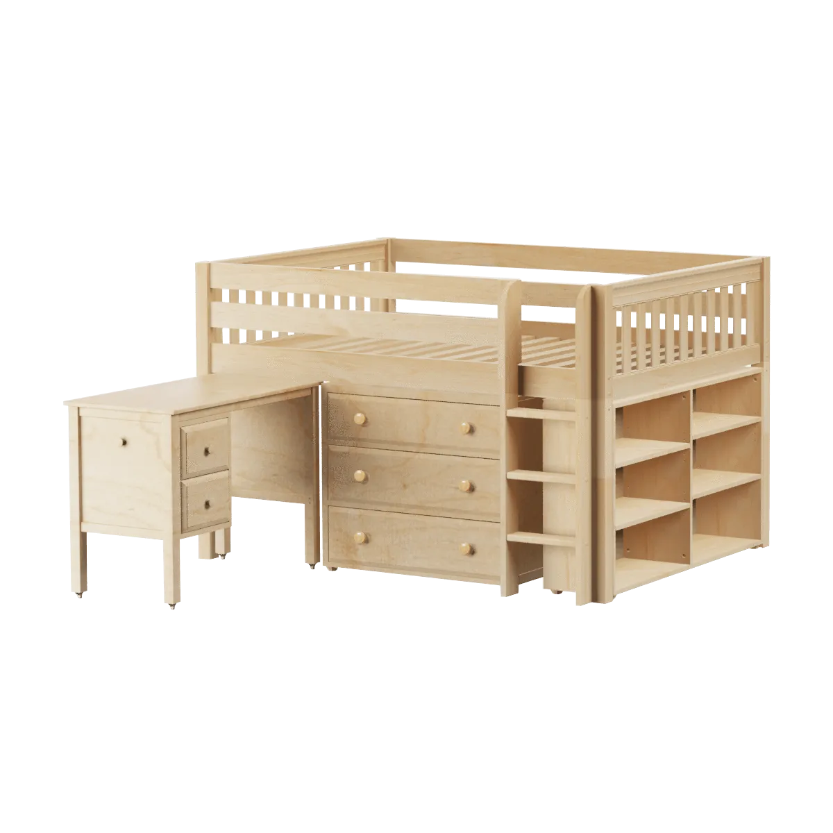 Maxtrix Full Low Loft Bed with Straight Ladder, Storage   Desk