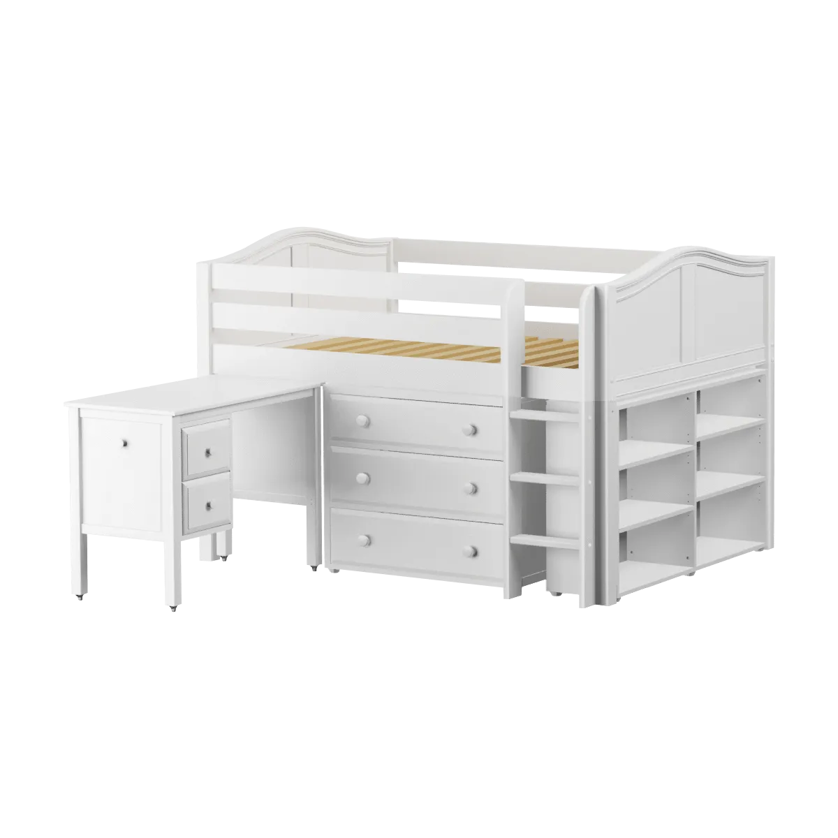 Maxtrix Full Low Loft Bed with Straight Ladder, Storage   Desk