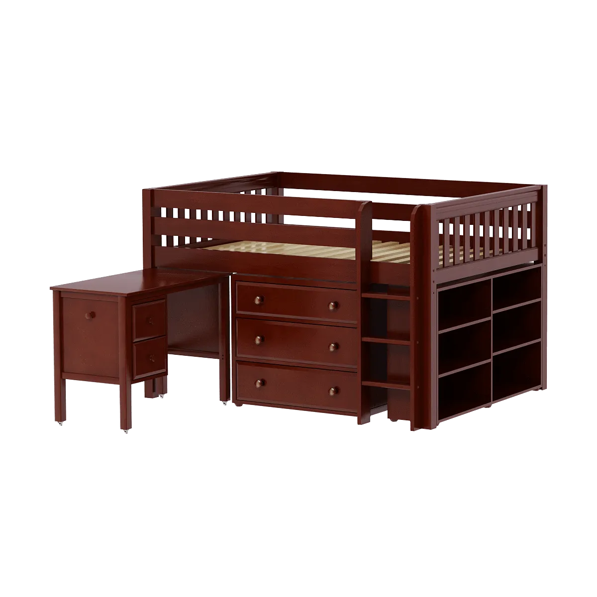 Maxtrix Full Low Loft Bed with Straight Ladder, Storage   Desk
