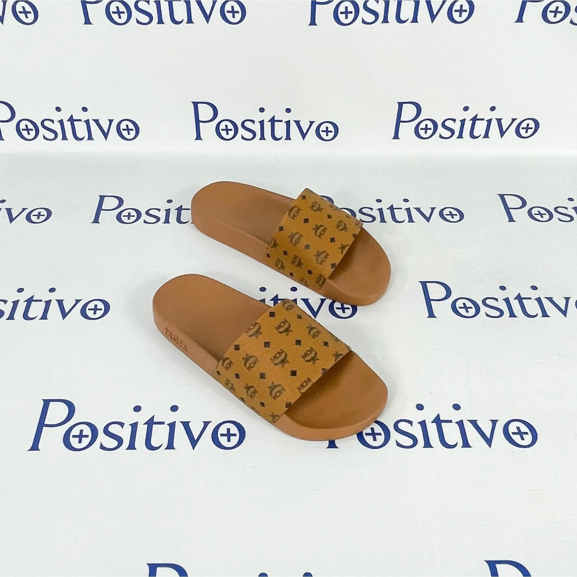 MCM Cognac Monogram Print Rubber Slides