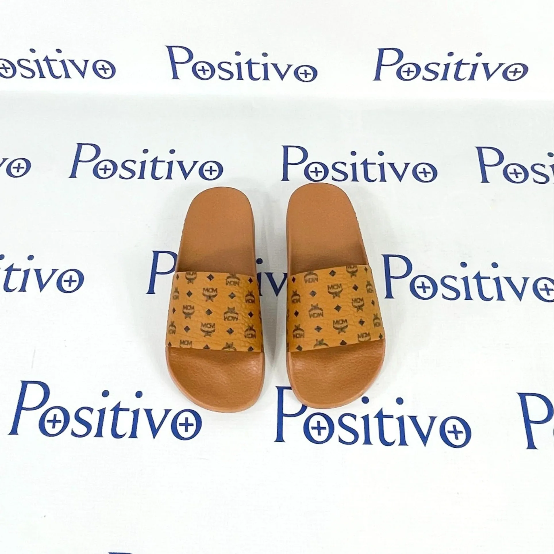 MCM Cognac Monogram Print Rubber Slides