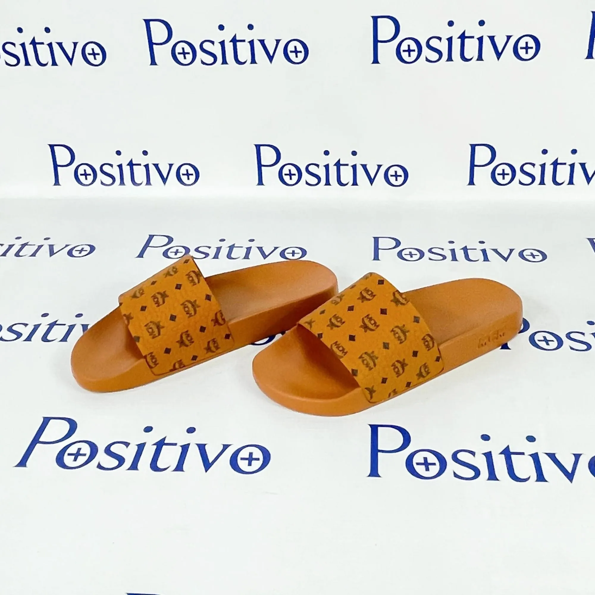 MCM Cognac Monogram Print Rubber Slides
