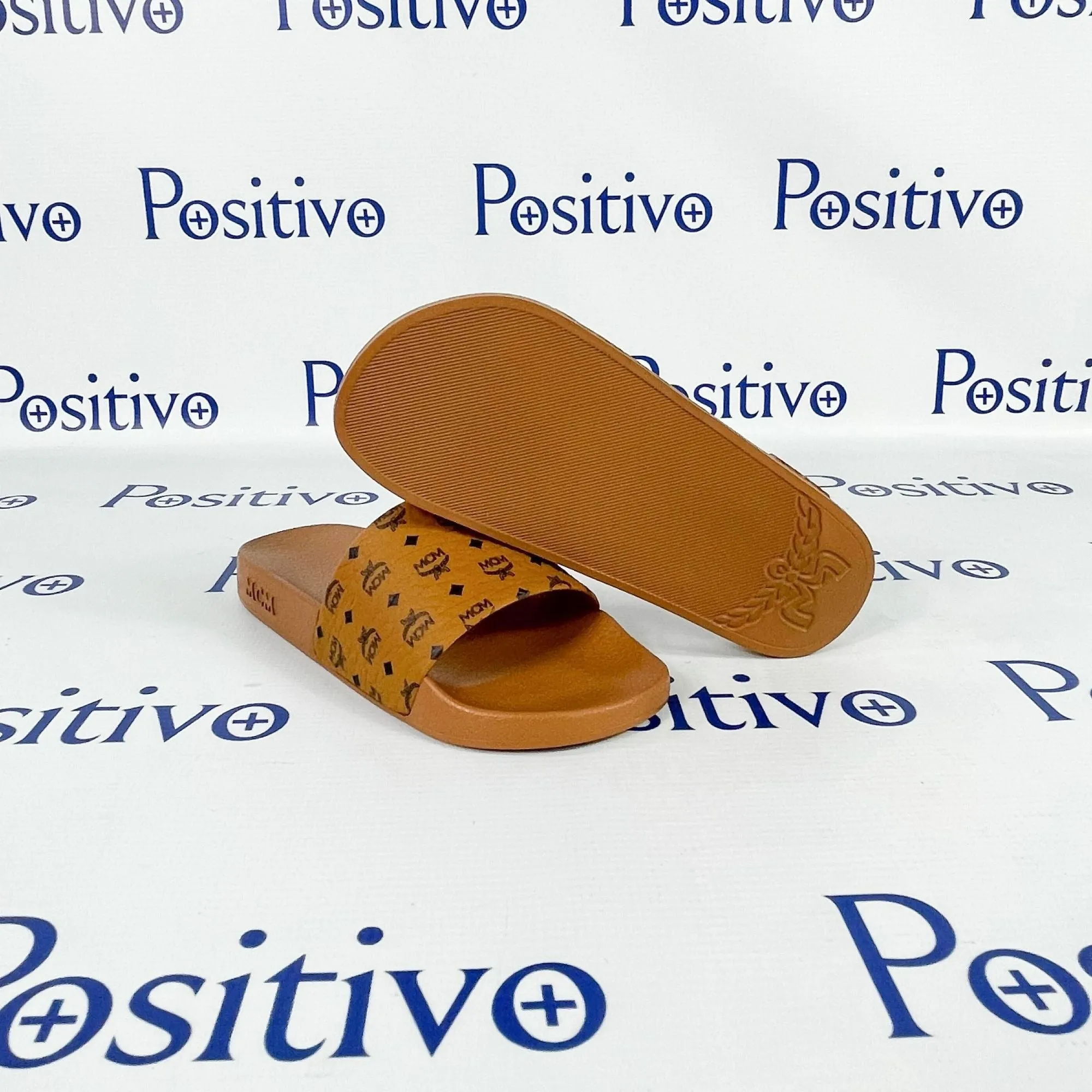 MCM Cognac Monogram Print Rubber Slides