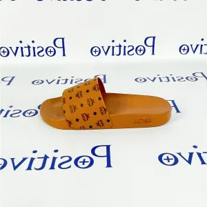 MCM Cognac Monogram Print Rubber Slides