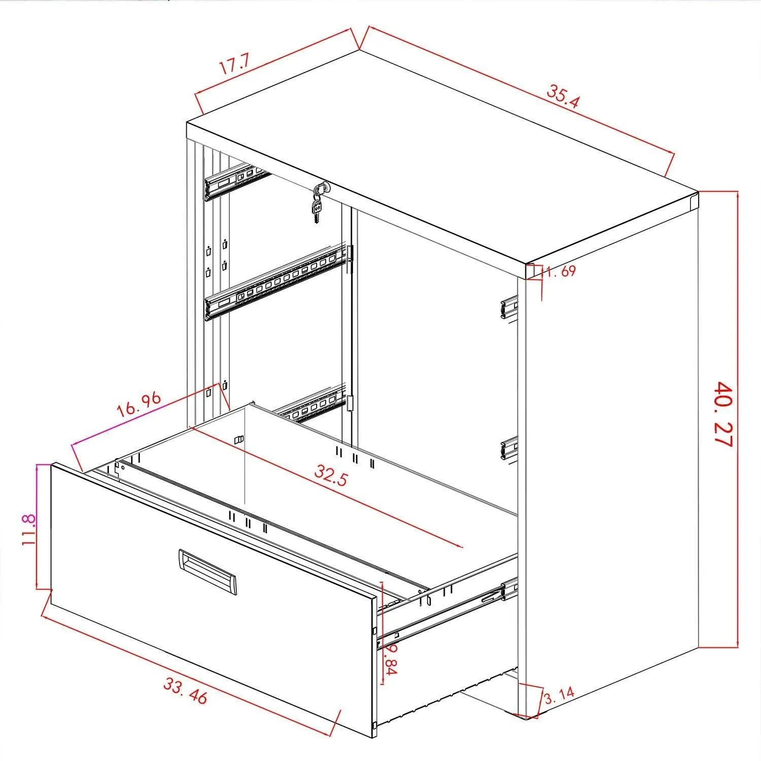 Merax lateral File Cabinet 2 Drawer Locking Filing Cabinet 3 Drawers Metal Organizer with Heavy Duty Hanging File Frame for Legal & Business Files Office Home Storage