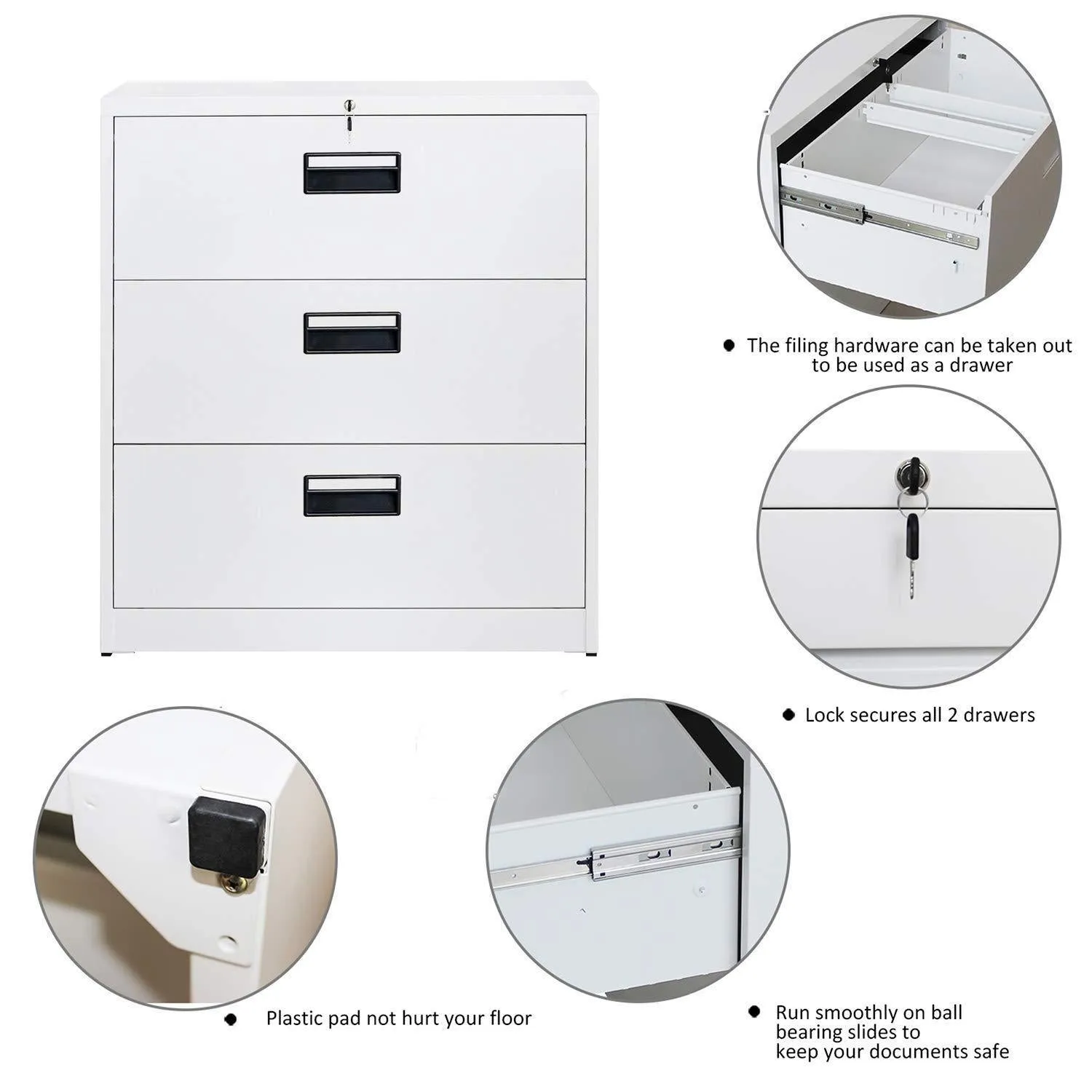 Merax lateral File Cabinet 2 Drawer Locking Filing Cabinet 3 Drawers Metal Organizer with Heavy Duty Hanging File Frame for Legal & Business Files Office Home Storage