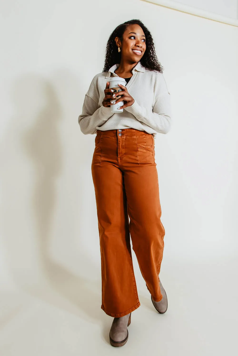 Mica High Rise Wide Leg Jeans for Women in Rustic Orange | MDP-W506CM