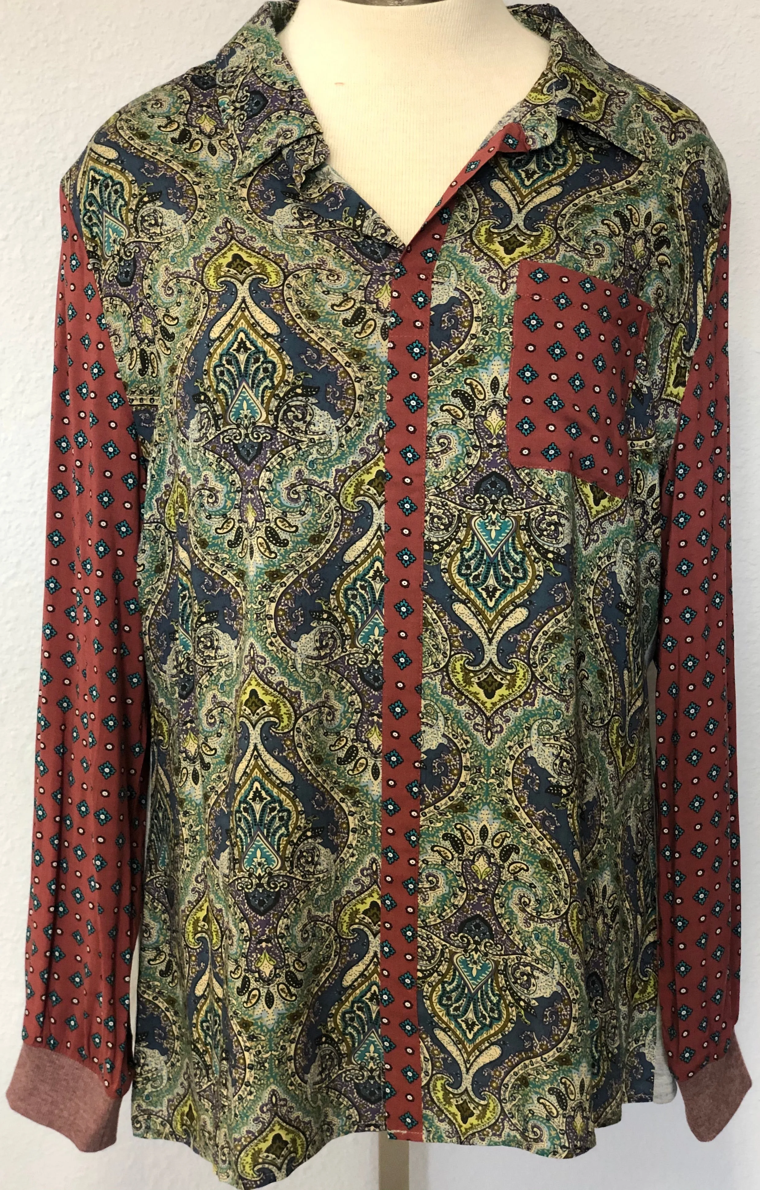 MIX PRINT LS BUTTON DOWN TOP