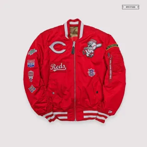 NEW ERA X ALPHA INDUSTRIES CINCINNATI REDS REVERSIBLE BOMBER JACKET