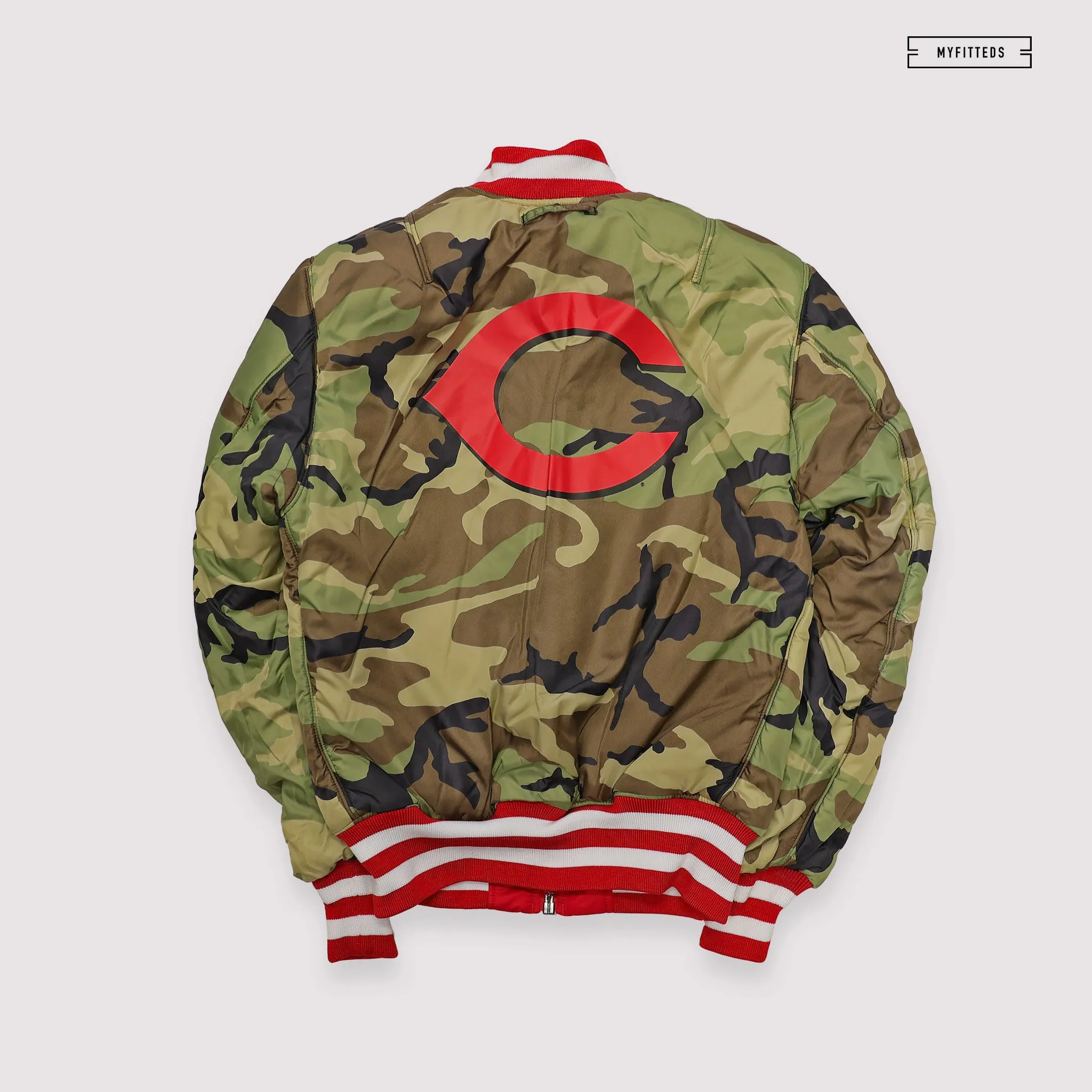 NEW ERA X ALPHA INDUSTRIES CINCINNATI REDS REVERSIBLE BOMBER JACKET