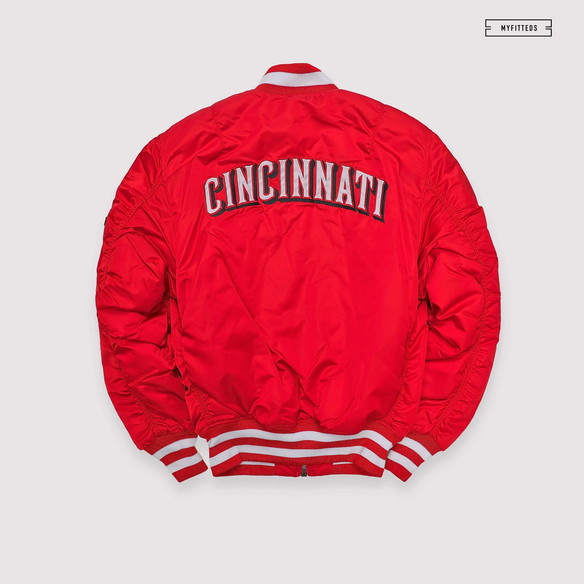NEW ERA X ALPHA INDUSTRIES CINCINNATI REDS REVERSIBLE BOMBER JACKET