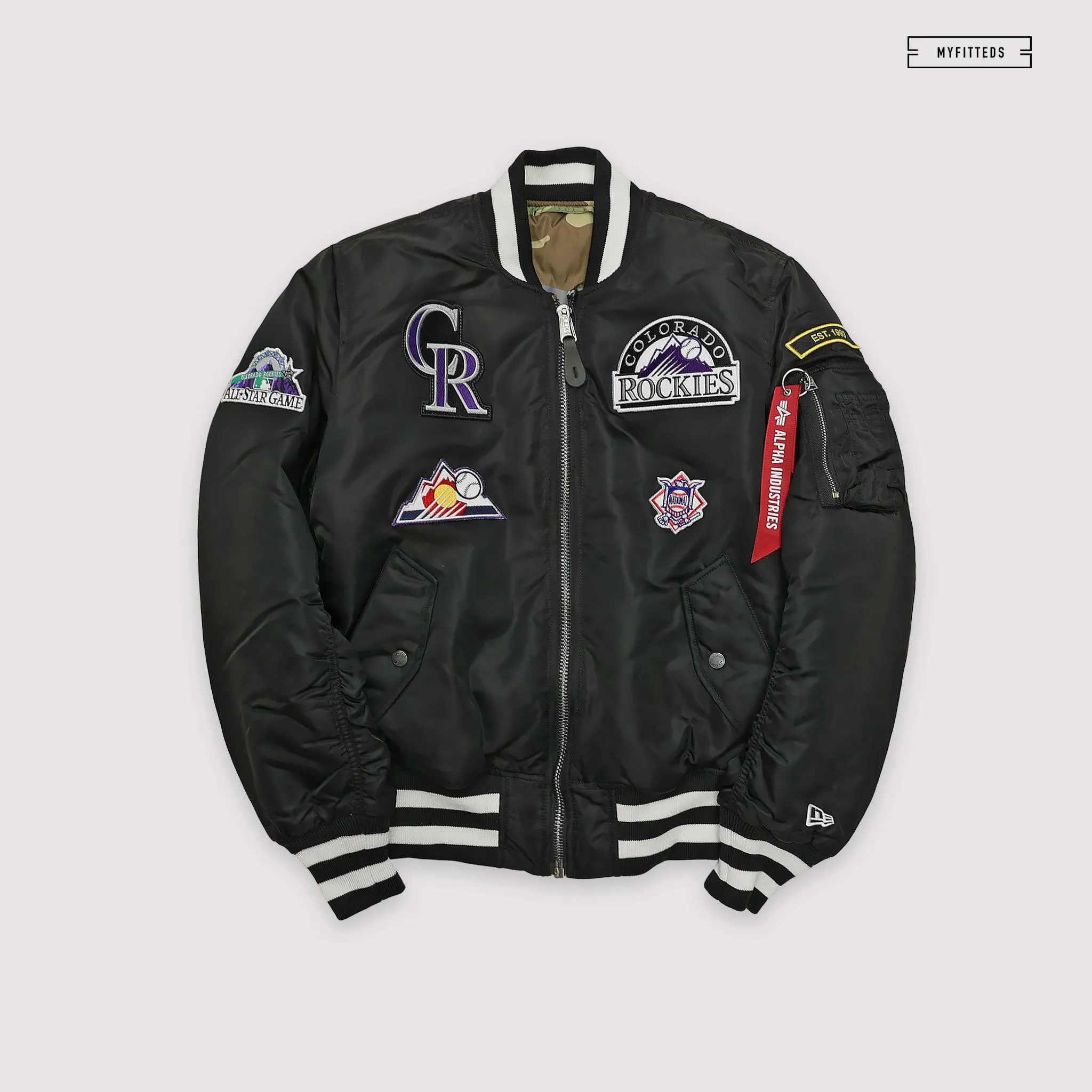 NEW ERA X ALPHA INDUSTRIES COLORADO ROCKIES REVERSIBLE BOMBER JACKET
