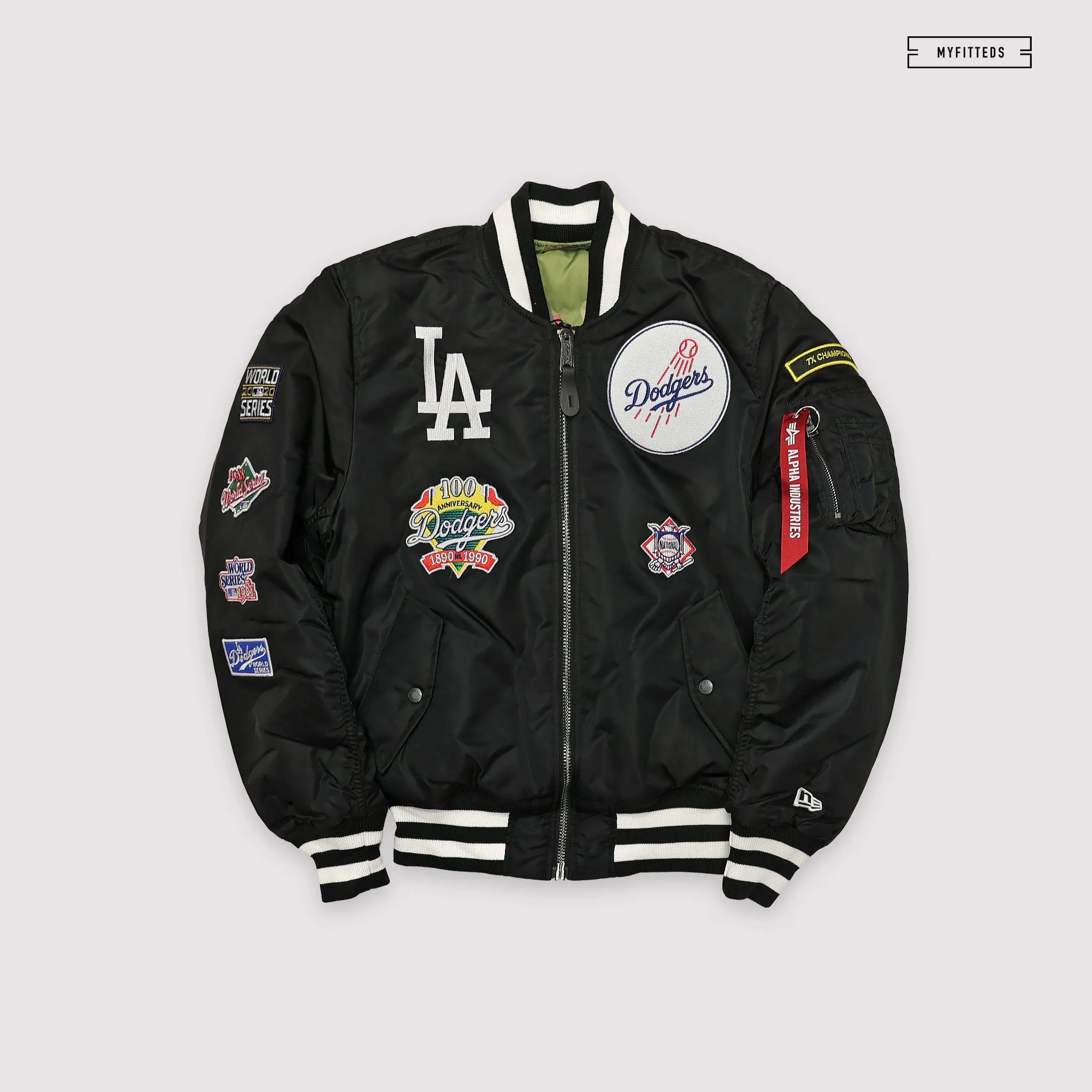NEW ERA X ALPHA INDUSTRIES LOS ANGELES DODGERS REVERSIBLE BOMBER JACKET