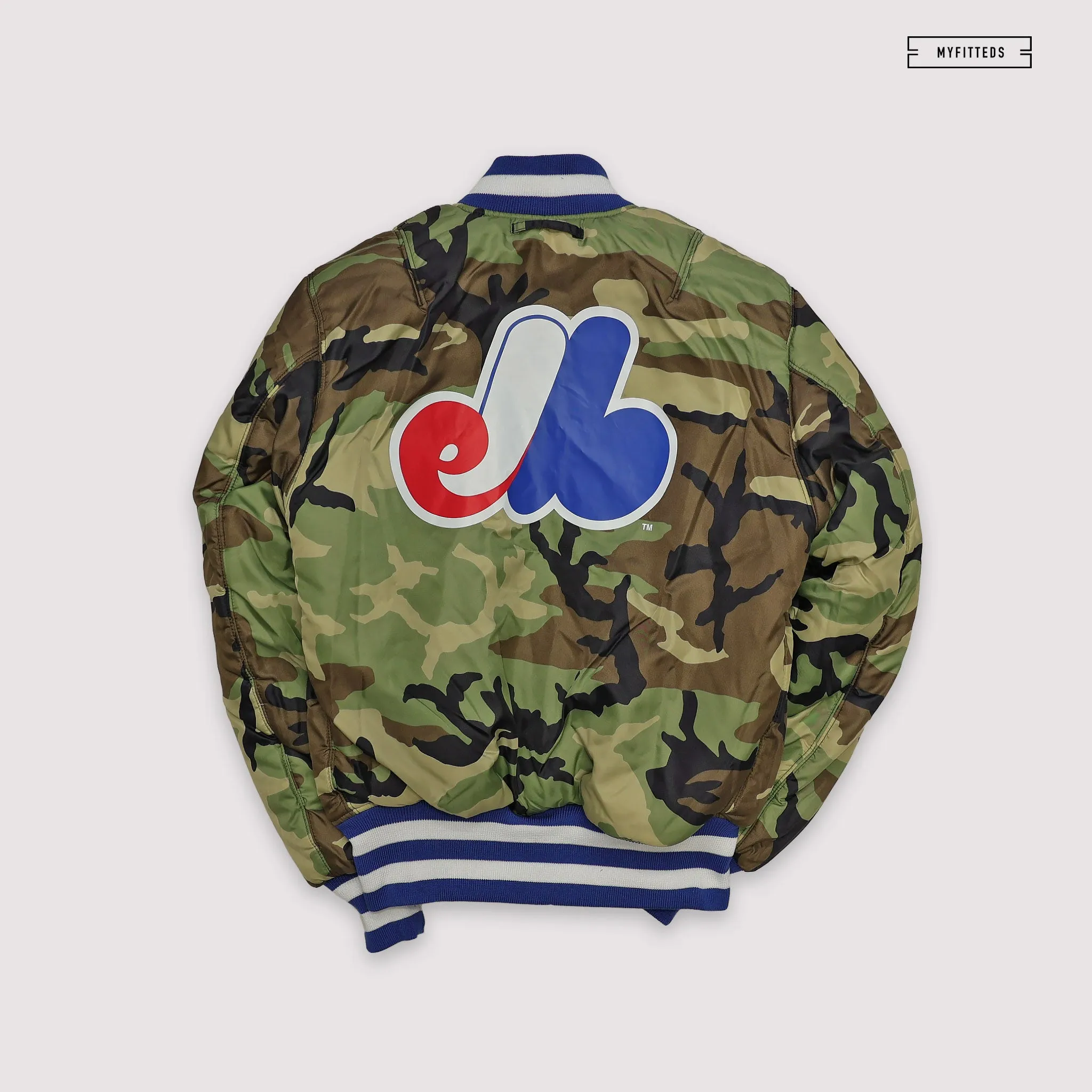 NEW ERA X ALPHA INDUSTRIES MONTREAL EXPOS REVERSIBLE BOMBER JACKET