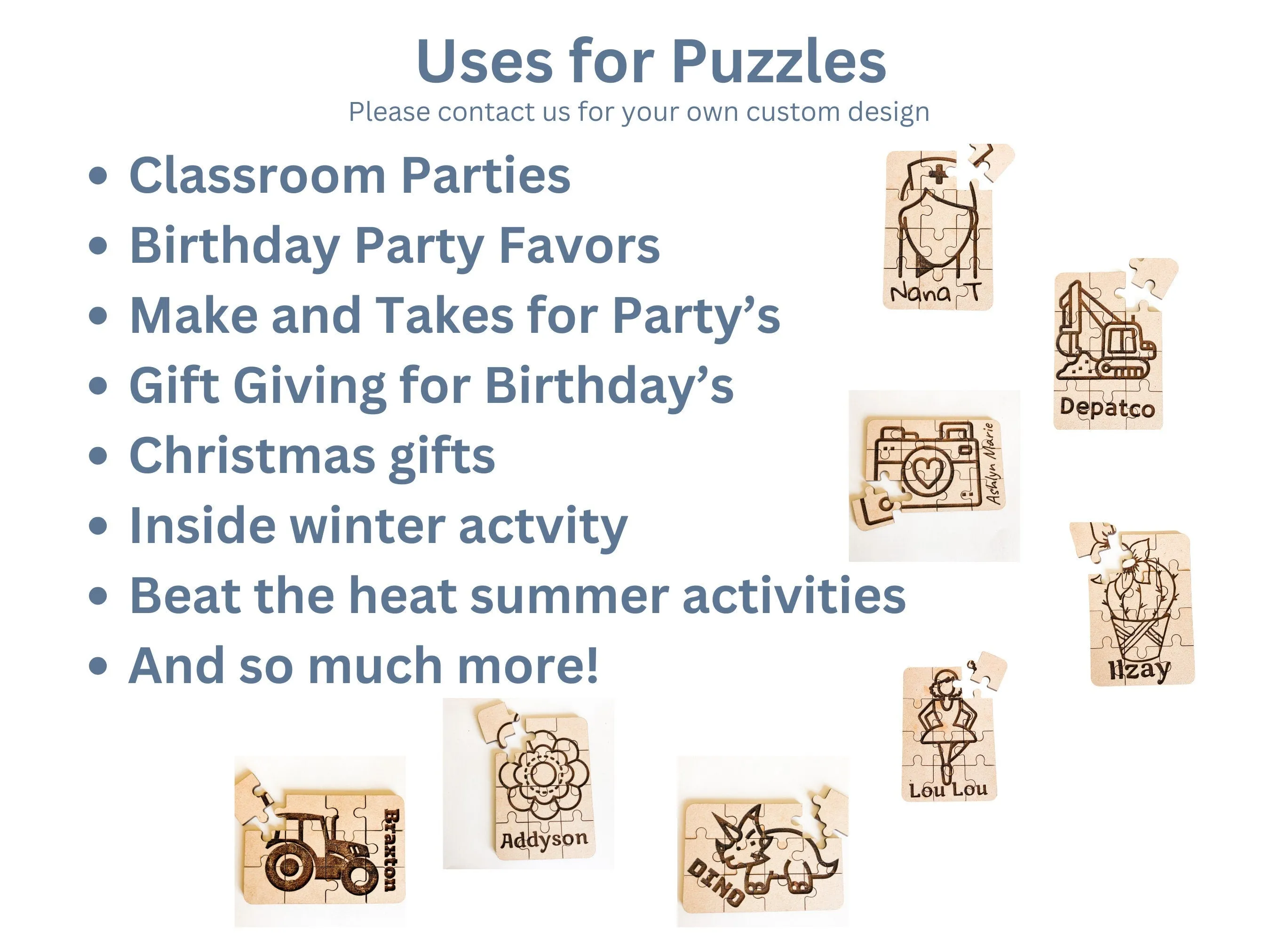 Nursery Personalized Small Wooden Puzzles Custom Game, Bulk Birthday Party Favor and Make and Take for Kids