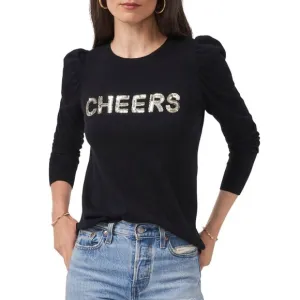 NWT 1. State Sequin Embellished Cheers Crew Neck Sweater in Black
